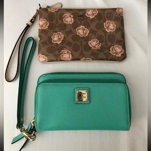 Small brown floral wrist wallet